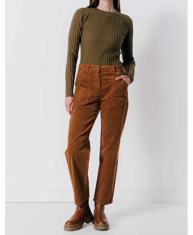 Pantalon CONSTANCE  - Pantalon droit cargo en fin velours -  Caramel - C'est Beau la Vie