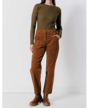 Pantalon CONSTANCE  - Pantalon droit cargo en fin velours -  Caramel - C'est Beau la Vie