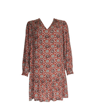 Robe ADELAIDE  - Robe courte forme housse imprimé cachemire manches longues  -  Santal - C'est Beau la Vie