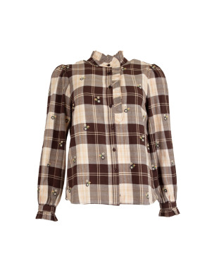 Chemise ROSALIE - Chemise à carreaux et fleurs brodées col victorien -  Crevette - C'est Beau la Vie