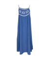 Robe PAULIA longue gaze de coton fines bretelles broderie poitrine - Saphir - C'est Beau la Vie