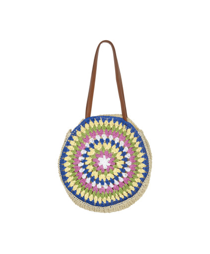 Sac MANON rond paille multicolore lanière marron - Céramique - C'est Beau la Vie