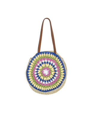Sac MANON rond paille multicolore lanière marron - Céramique - C'est Beau la Vie