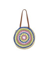 Sac MANON rond paille multicolore lanière marron - Céramique - C'est Beau la Vie
