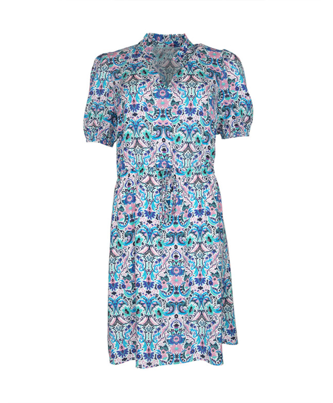 Robe LISBONNE courte imprimé fleurs manches courtes col volants taille élastiquée - Rose - C'est Beau la Vie