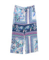Pantalon PRISCILLA fluide large raccourci imprimé foulard taille élastiquée - Saphir - C'est Beau la Vie