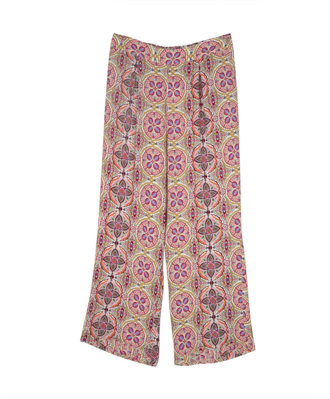 Pantalon MALABAR fluide large imprimé cachemire raccourci taille élastiquée - Rose poudre - C'est Beau la Vie