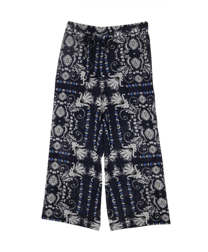 Pantalon CAPUCINE fluide large raccourci imprimé foulard taille élastiquée  - Indigo - C'est Beau la Vie