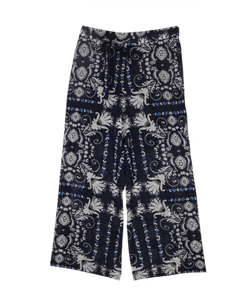 Pantalon CAPUCINE fluide large raccourci imprimé foulard taille élastiquée - Indigo - C'est Beau la Vie Pantalon CAPUCINE fluide large raccourci imprimé foulard taille élastiquée - Indigo - C'est Beau la Vie