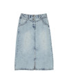 Jupe BETTY en denim mi-longue fente avant 2 bouton métal - Bleach - C'est Beau la Vie