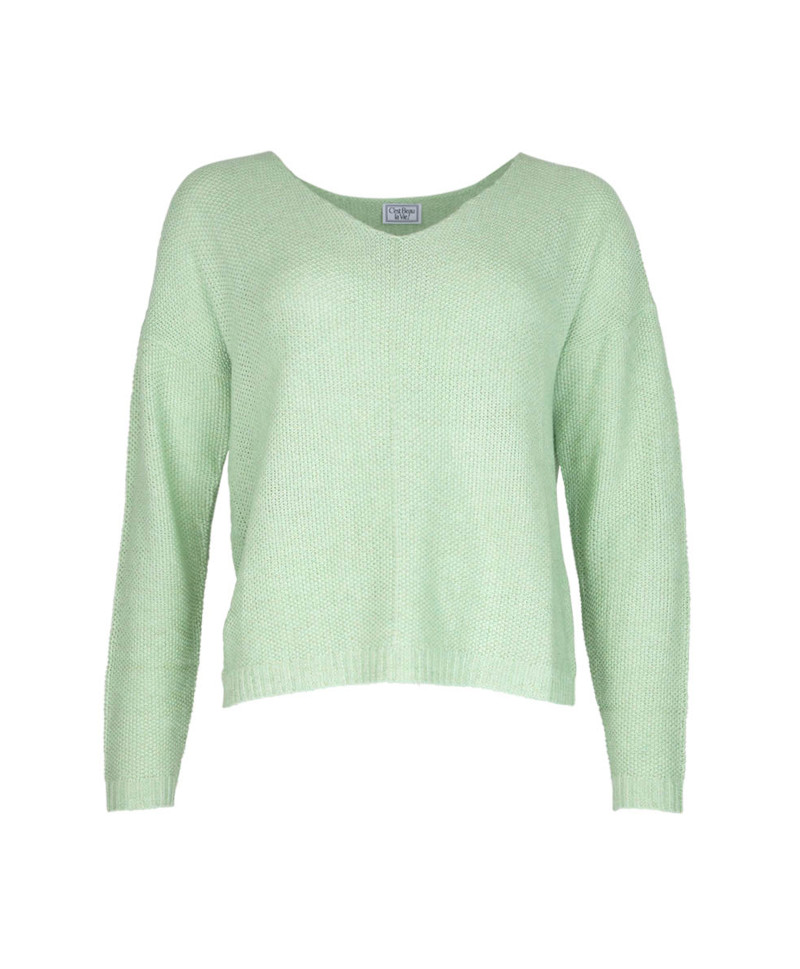 Pull TANZANIE en lurex col V manches longues - Menthe - C'est Beau la Vie