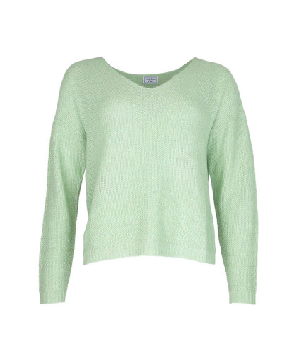 Pull TANZANIE en lurex col V manches longues - Menthe - C'est Beau la Vie