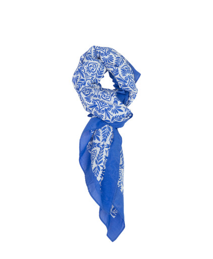 Foulard PARIS carré imprimé bicolore en viscose  - Saphir - C'est Beau la Vie