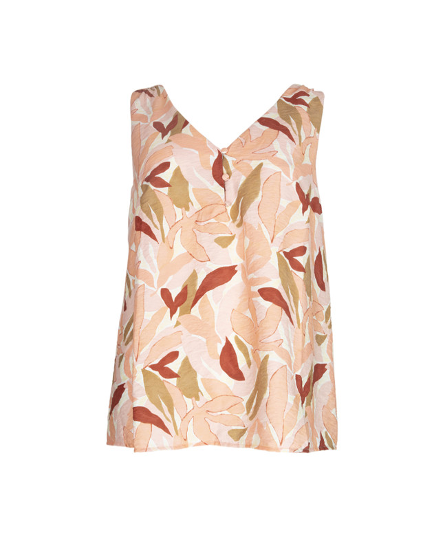 Blouse TULUM col V imprimé feuille nœud dos sans manches - Corail - C'est Beau la Vie