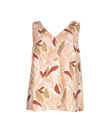 Blouse TULUM col V imprimé feuille nœud dos sans manches - Corail - C'est Beau la Vie