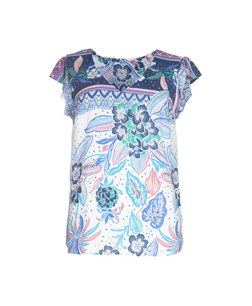 Blouse PRISCILLA col V manches volants imprimé foulard - Saphir - C'est Beau la Vie Blouse PRISCILLA col V manches volants imprimé foulard - Saphir - C'est Beau la Vie