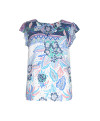 Blouse PRISCILLA col V manches volants imprimé foulard - Saphir - C'est Beau la Vie