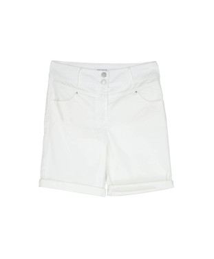 Bermuda CHARLIE en coton à revers coupe droite - Blanc - C'est Beau la Vie