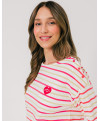 Sweatshirt MADDIE rayures bicolores horizontales manches longues patch cœur poitrine - Rouge - C'est Beau la Vie