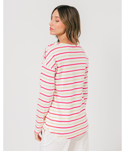 Sweatshirt MADDIE rayures bicolores horizontales manches longues patch cœur poitrine - Rouge - C'est Beau la Vie