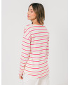 Sweatshirt MADDIE rayures bicolores horizontales manches longues patch cœur poitrine - Rouge - C'est Beau la Vie