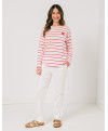 Sweatshirt MADDIE rayures bicolores horizontales manches longues patch cœur poitrine - Rouge - C'est Beau la Vie