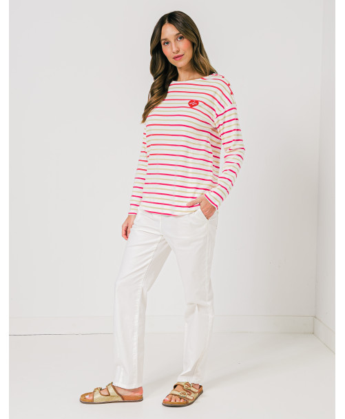 Sweatshirt MADDIE rayures bicolores horizontales manches longues patch cœur poitrine - Rouge - C'est Beau la Vie Sweatshirt MADDIE rayures bicolores horizontales manches longues patch cœur poitrine - Rouge - C'est Beau la Vie