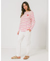 Sweatshirt MADDIE rayures bicolores horizontales manches longues patch cœur poitrine - Rouge - C'est Beau la Vie