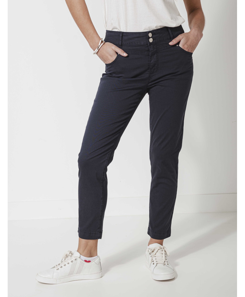 Pantalon CHARLIZE slim 7/8ème 2 boutons métal - Marine - C'est Beau la Vie