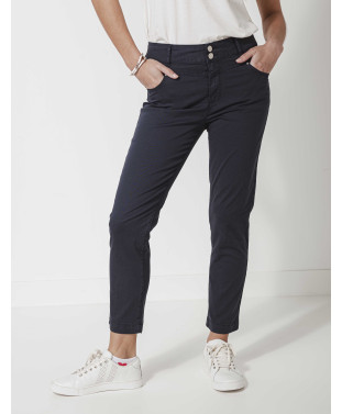 Pantalon CHARLIZE slim 7/8ème 2 boutons métal - Marine - C'est Beau la Vie