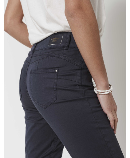 Pantalon CHARLIZE slim 7/8ème 2 boutons métal - Marine - C'est Beau la Vie