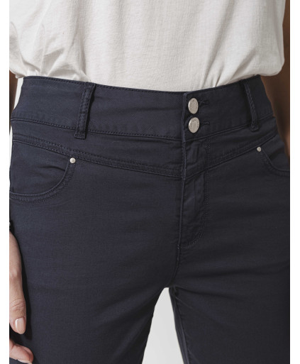 Pantalon CHARLIZE slim 7/8ème 2 boutons métal - Marine - C'est Beau la Vie