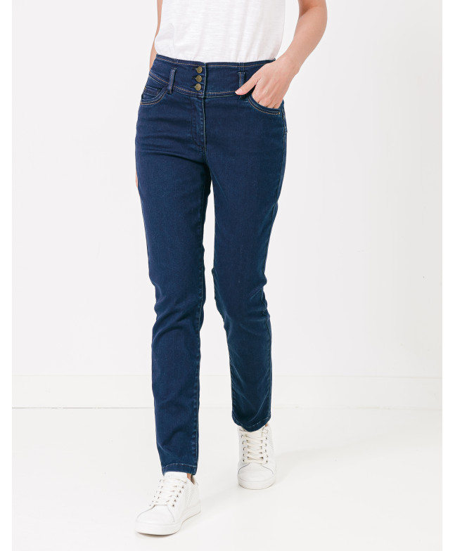 Jean VICTORIA slim power stretch 3 boutons métal taille haute - Brut - C'est Beau la Vie