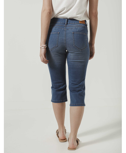 Pantacourt ANNA DENIM corsaire fentes côté bouton métal - Stone - C'est Beau la Vie