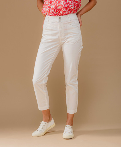 Pantalon CHARLIZE slim 7/8ème 2 boutons métal  - Blanc - C'est Beau la Vie