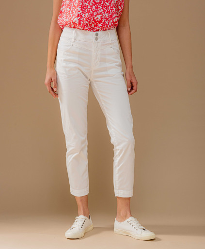 Pantalon CHARLIZE slim 7/8ème 2 boutons métal  - Blanc - C'est Beau la Vie