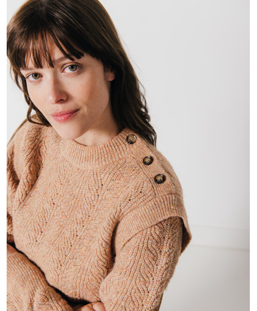 Pull REVE - Pull maille fantaisie épaulette et boutons épaule -  Crevette - C'est Beau la Vie