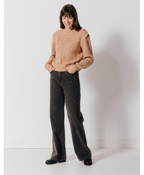 Pull REVE - Pull maille fantaisie épaulette et boutons épaule -  Crevette - C'est Beau la Vie