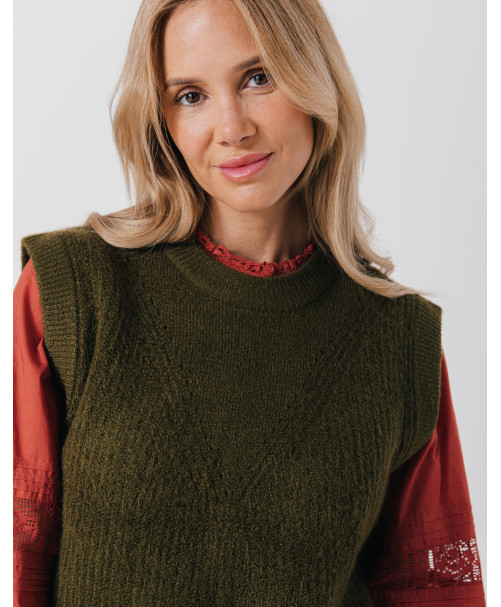 Pull AMBRE - Pull kimono sans manches maille mouliné -  Dark olive - C'est Beau la Vie