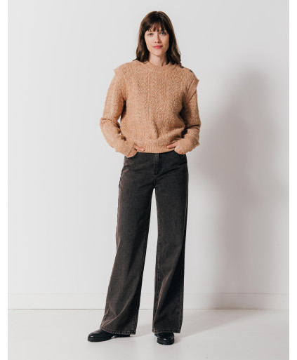 Pull REVE - Pull maille fantaisie épaulette et boutons épaule -  Crevette - C'est Beau la Vie