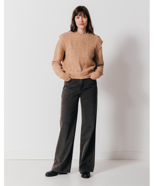 Pull REVE - Pull maille fantaisie épaulette et boutons épaule -  Crevette - C'est Beau la Vie