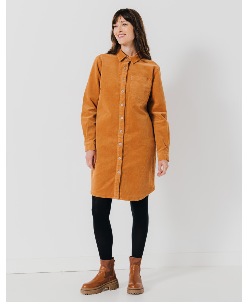 Robe ARNAUD  - Robe chemise en  velours fermeture boutons corne -  Rustic caramel - C'est Beau la Vie