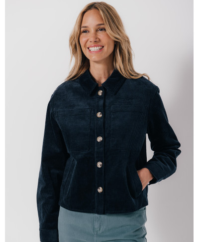 Veste ROXANE - Veste courte en velours côtelé boutons corne -  Marine - C'est Beau la Vie