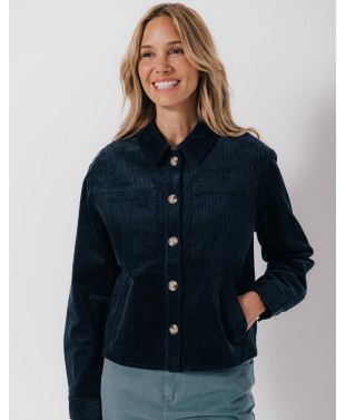 Veste ROXANE - Veste courte en velours côtelé boutons corne -  Marine - C'est Beau la Vie