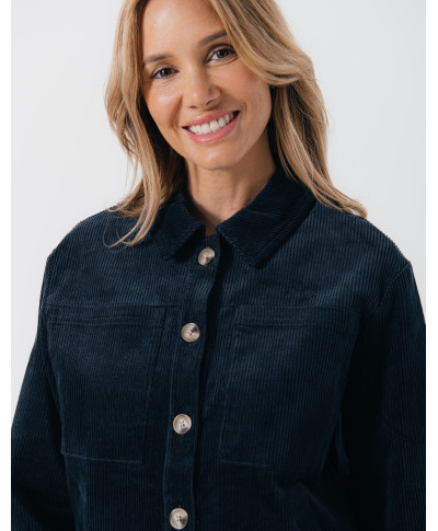 Veste ROXANE - Veste courte en velours côtelé boutons corne -  Marine - C'est Beau la Vie