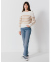 Pull SUNDAY - Pull jeu de rayures boutons dorés épaule -  Ecru - C'est Beau la Vie
