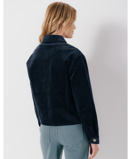 Veste ROXANE - Veste courte en velours côtelé boutons corne -  Marine - C'est Beau la Vie