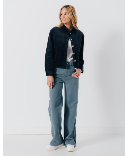 Veste ROXANE - Veste courte en velours côtelé boutons corne -  Marine - C'est Beau la Vie