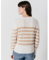 Pull SUNDAY - Pull jeu de rayures boutons dorés épaule -  Ecru - C'est Beau la Vie