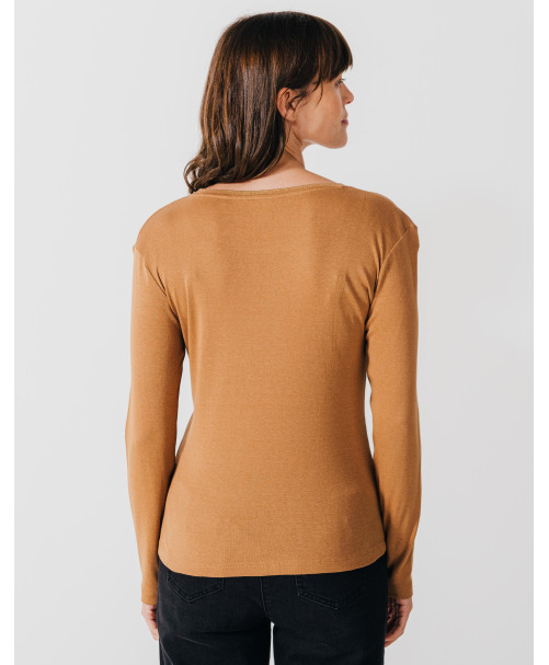 Tee-shirt EUGENE - Tee-shirt manches longues col rond finition lurex -  Caramel - C'est Beau la Vie